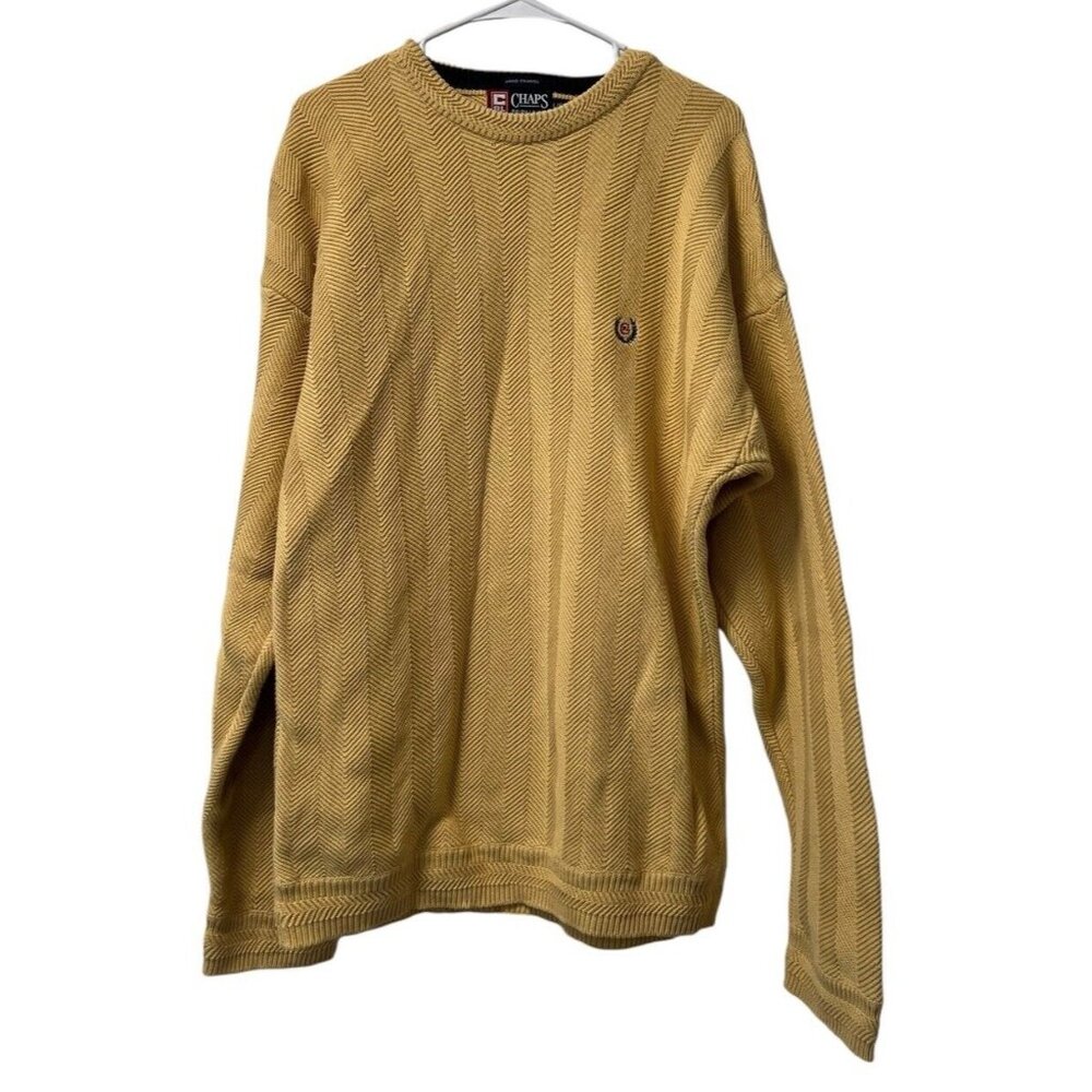 Vtg Ralph Lauren Chaps Sweater Mens Large Yellow Crew Neck Ribbed 90s Pullover